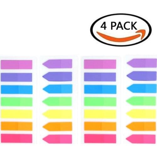 4 Sets Neon Page Marker Colored Index Tabs Flags, Rainbow Assorted Bright Colors, Fluorescent Sticky Note for Page Marker