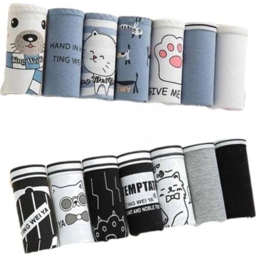 7 PCS Cute Cartoon Print Girl Panties Plus Size Womens Underwear Breathable Briefs Sexy Lingerie for Female Ladies Pantys X-XXL