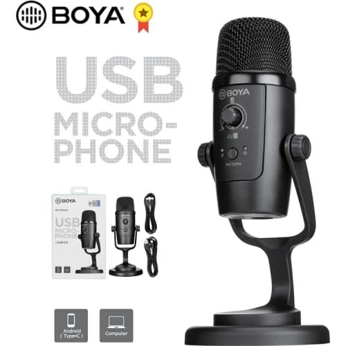 BOYA BY-PM500 Desktop Condenser Microphone Cardioid Omnidirectional Directional for USB Computer PC Type-C Android Smartphone