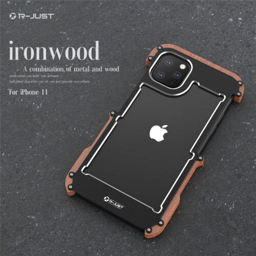 Phone Case For iPhone 11 Pro Max Original R-Just Wood Bumper Metal Case For iPhone 11 Aluminum Frame Phone Cases Accessories