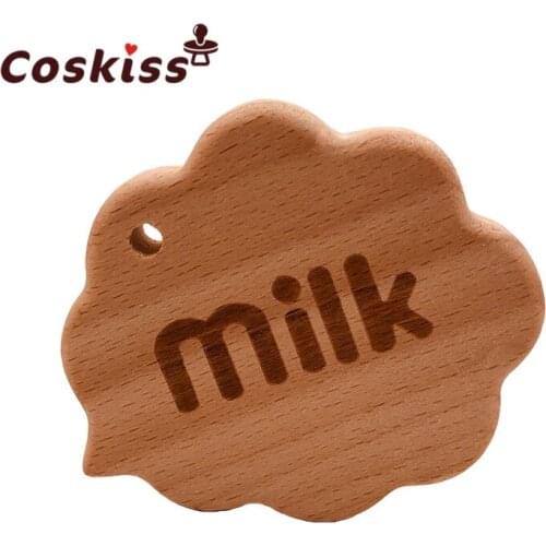 Infant Cream Baby Wood Teether Milk Shape Natrual Wooden Baby Teether Toys Wood Teething Accessories Baby Shower Gifts