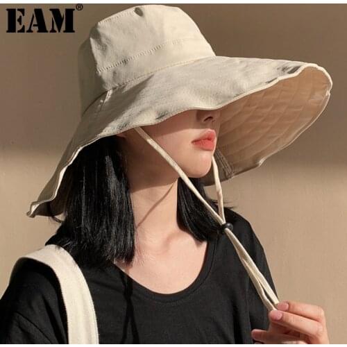 [EAM] Women Brige Big Size Adjustable Fishermen Hat New Round Dome Temperament Fashion Tide All-match Spring Autumn 2021 1DD8392