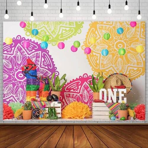 Mexican Fiesta Backdrop 1st Birthday Party Cowboy Cactus Flower Banner Photography Background Photo Studio Props Decor Photozone