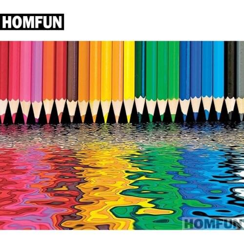 HOMFUN Diy Full Square Round Drill 5D Diamond Painting Cross Stitch Diamond Embroidery "Colorful crayons" Home Decor Gift A01760
