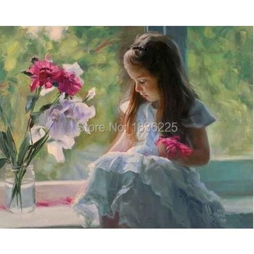 Designs of fabric painting modern portrait oil painting little girl Canvas Oil Painting for living room decoration kids room