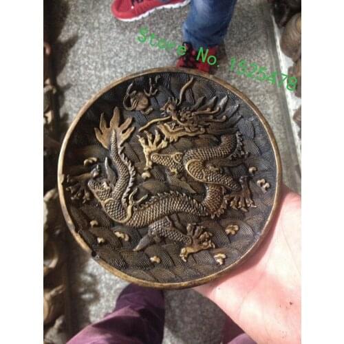 China ancient Natural rock stones carvings Stone crafts home desktop office decorations dragon totem tan dish plates