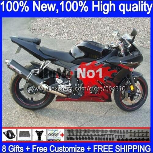 Body For YAMAHA YZF600 YZF R6 600CC YZF 600 R 6 CC 5MC.83 YZF-600 YZF-R6 2003 2004 2005 YZFR6 03 04 05 Red flames Fairings