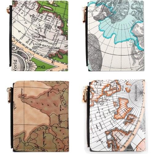 New Fashion World Map Mens Wallet Womens Ultra Thin Zipper Coin Purse Hasp Cash Clip PU Leather ID Credit Card Holder Wallets