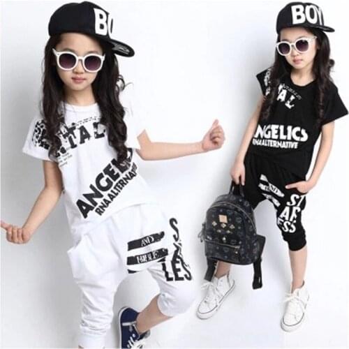 White Black Children Adult Girl Boy JAZZ Hip Hop Hiphop Performance Dance Costume Cotton T-shirt Harem Pants Clothing