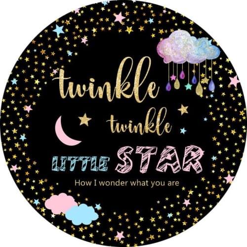 Twinkle Star Round Backdrop Black Wall Glitter Clouds Baby Shower Party Decoration Cake Table Banner Birthday Circle Background