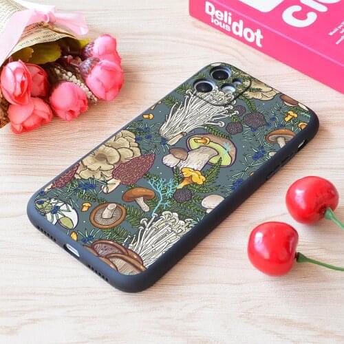 For iPhone Mushroom Forest Print Soft Matt Apple iPhone Case
