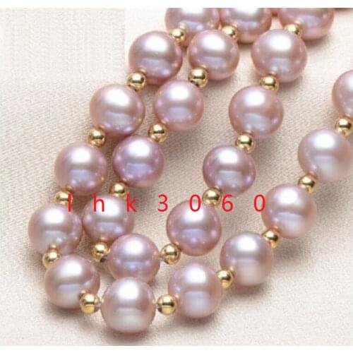 CHARMING 18" 9-10MM NATURAL SOUTH SEA PURPLE PEARL NECKLACE 925silver /20 YELLOW GOLD