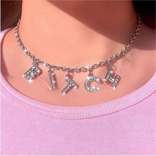 Women Rhinestone Necklace Crystal Bling Jewelry Iced Out Alphabet Pendant Individuality Tennis Chain Initial Necklace Jewelry