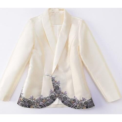 Xxl Coat Blazers 2021 Autumn Winter Female Coats Notched Collar Luxurious Embroidery Single Button Long Sleeve Vintage Coat