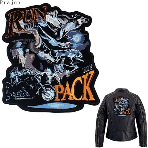 Prajna Skull Patch Big Stalker Motorcycle Rock Biker Hippie Patches Iron On Embroidered Patches For Clothes Stripes Jacket Patch