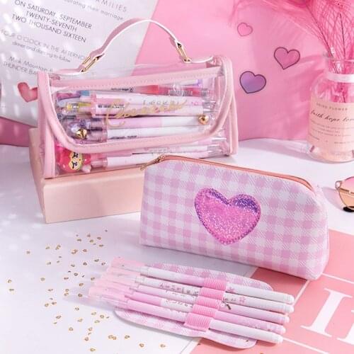 Kawaii Girl Heart Pencil Case Japanese Large Capacity Cosmetic Bag School Stationery Pencil case box Student Pencil bag Supplies