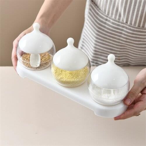 Nordic Plastic Spice Jars with Spoon Lid Set Seasoning Boxes Salt and Pepper Shakers Condiment Container Kitchen Cruet Bottle