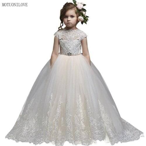Flower Girl Dresses Girl Pageant Dress Backless Princess Lace Applique For Wedding Birthday Ball Gown First Holy Communion Dress