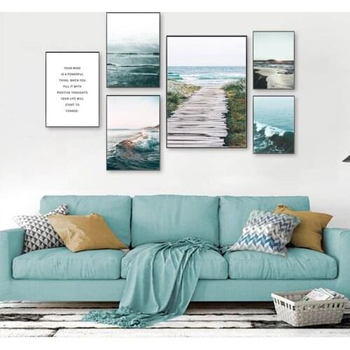 Scandinavian Ocean Landscape Poster Print Sea Beach Canvas Painting Nature Scenery Wall Art Picture Nordic Home Decoration
