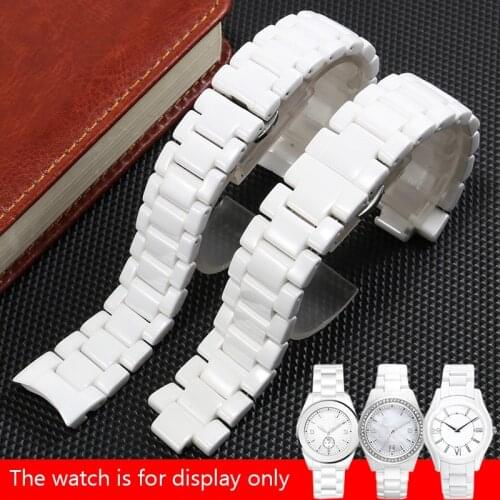 Replacement Strap For Armani Ceramic Watchband AR1425 1426 1417 AR1443 Female White Convex Arc Mouth watch chain