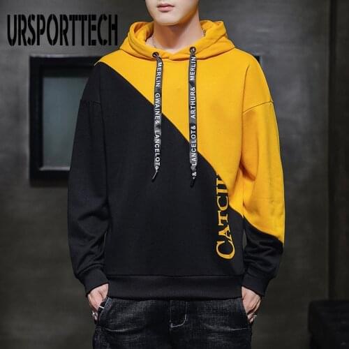 URSPORTTECH Mens Hoodies Oversized Male Sweatshirt Men Hip Hop Harajuku Patchwork Print Streetwear Hoodie Men Hoody Streetwear