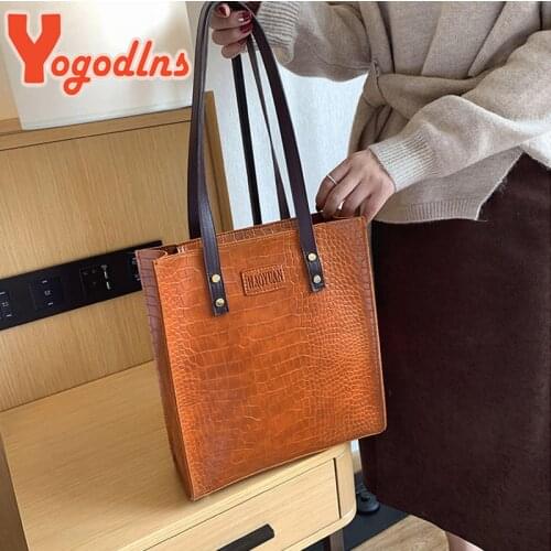 Yogodlns Vintage Crocodile Pattern Women Luxury Alligator Shoulder Crossbody Bags Designer Croc Pu Leather Women Flap
