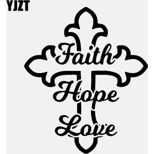 YJZT 12.8CM*15.2CM Faith Hope Love Vinyl Decal Car Sticker Christian Black/Silver C3-1426
