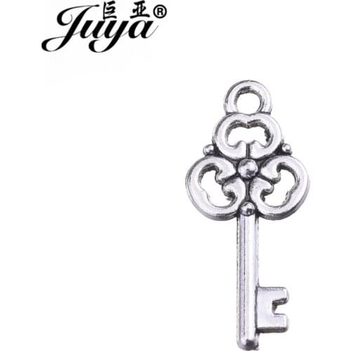 JUYA Women Girls Jewelry Handmade DIY Accessories 23x10mm 30pcs/lot Filigree Metal Key Shape Charms and Pendants AO0601
