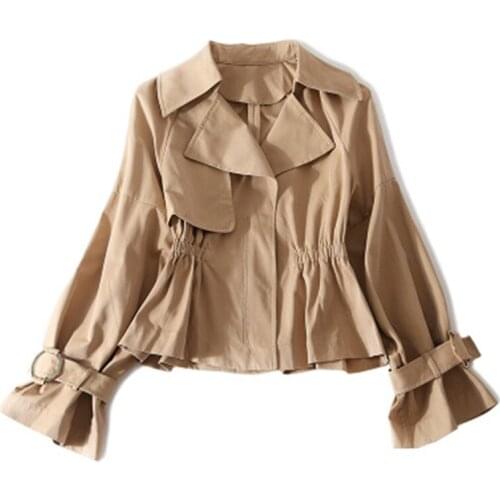 New Autumn Winter Oversize Women Jacket drop shoulder long sleeve elastic waist slim ruffles short jacket Female outerwear D813