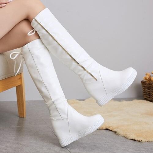 Big Size 33-43 Wedge heel boots for Womens warm winter casual shoes Female Platform Knee high boots Comfortable botas de mujer