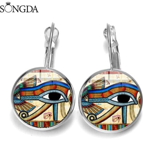 Retro Geometric Eye of Horus Drop Earrings High Quality Mysterious Egypt Tribal Wedjat Eye French Hook Earrings for Women