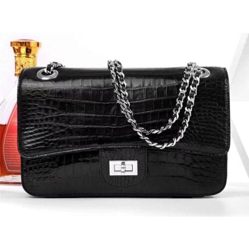Authentic Crocodile Belly Skin Womens Flap Purse Lady Crossbody Bag Genuine Real Alligator Leather Female Single Shoulder Bag
