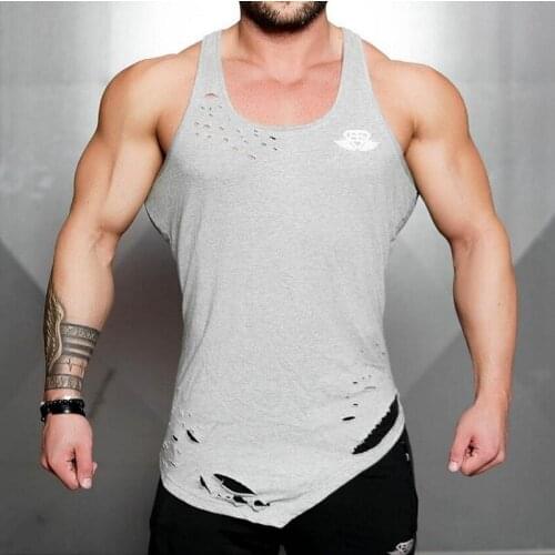 Summer Personality Ripped Cotton Vest Muscle Fitness Sports Mens Casual Outdoor Running Workout Mens Tank Top Ropa Para Hombre