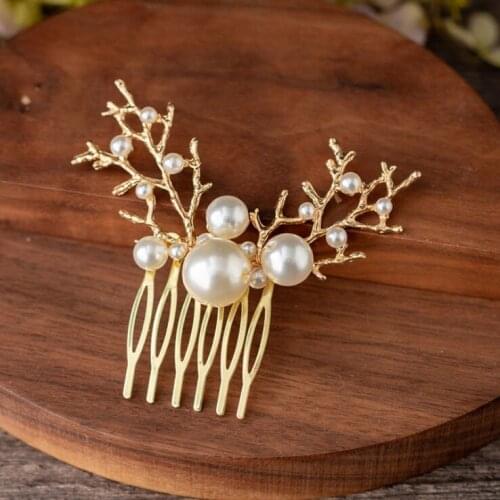 Gold Women Hair Jewelry Handmade Flower Pearl Leaf Wedding Hair Accessories Hair Comb Bridal Tiara Hair Ornaments Wholesale