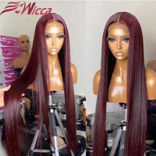 180 Density Pre Plucked 99J Burgundy Colored Lace Front Wigs Brazilian Straight Remy Human Hair For Women With Baby Hair