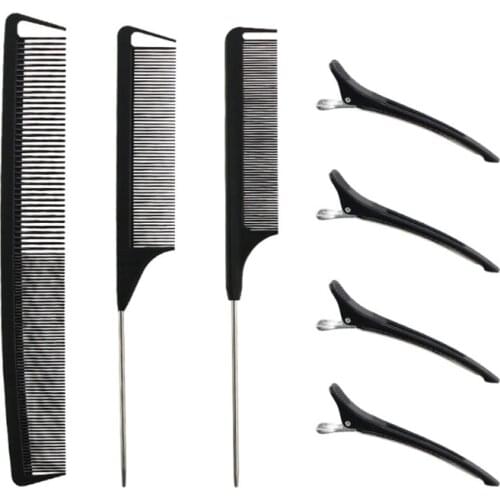 3pcs Teasing Comb Steel Pin Rat Tail 4pcs Metal Alligator Hair Clips Styling Combs Pintail Hairdressing Tools for Salon Use Q81B