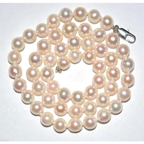 7-8mm Natural White Color Close Round Cultured Ocean Akoya Pearl Necklace 18 inch