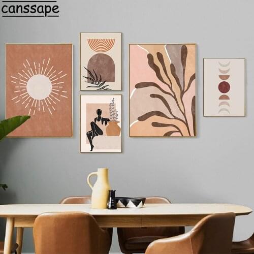 Africa Woman Print Canvas Poster Sun Moon Boho Style Prints Leaf Geometry Painting Vintage Wall Art Picture Gallery Home Decor