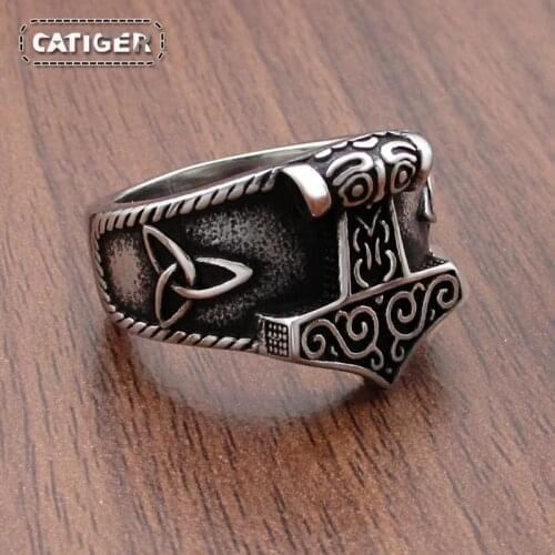 Free Shipping 316L Stainless Steel New Viking Ring Mjolnir Thor Hammer Celtics Knot Rings Mens Nordic Amulet Jewelry