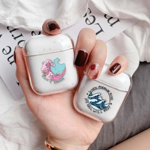 Cute Hard PC Earphone Cases For Apple airpods Case Luxury Cartoon Sea Wave Transparent Airpods Accessories