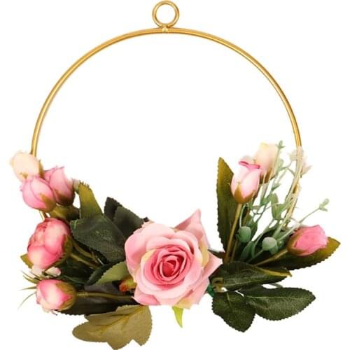 Floral Hoop Wreath Artificial Rose Flower and Green Leaf Hanging Wall Hoop Wreath for Front Door Wall Wedding Home Decor
