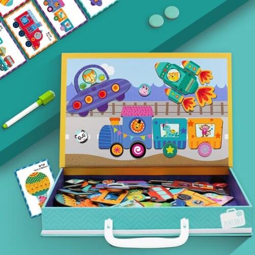 Wooden childrens new puzzle stickers magnetic spelling cartoon fun double-sided puzzle enlightenment intellectual toys for kids