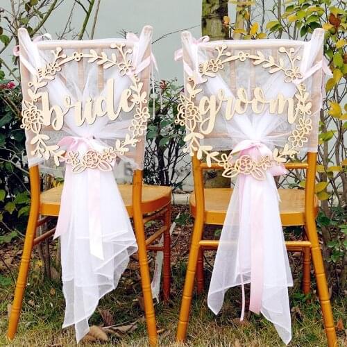 Rustic wedding wooden chair sign garland shape wedding chair sign bride and groom table decoration