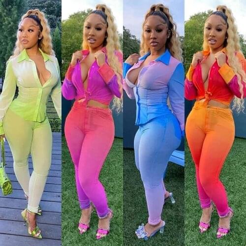 DPSDE 2020 women new fashion casual holiday style sets long sleeve lapel top buttons long pants pure color two piece sets