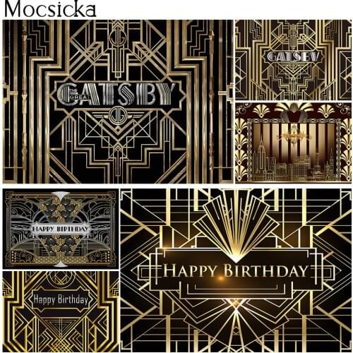Gatsby Birthday Party Decoration Golden Pattern Great Gatsby Photo Background Studio Black Golden Adult Birthday Party 16 18 ans