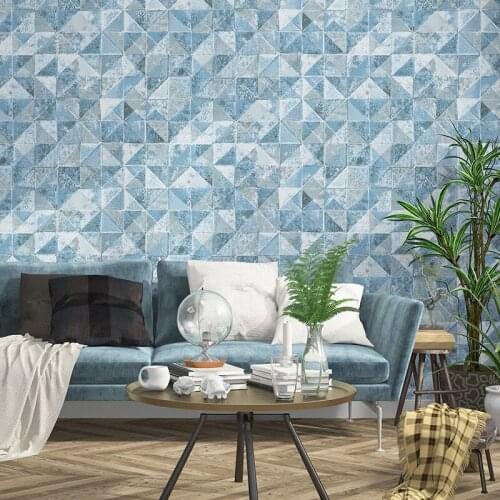 Nordic Style Geometric Blue Mosaic Wallpaper Lattice for Bedroom Living Room Background Walls Non Woven papier peint mural 3d