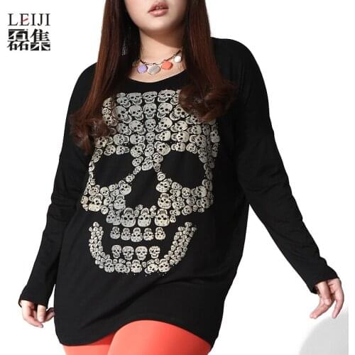 HOT SALE! Spring new arrival plus size clothing plus size diamond skull print batwing sleeve t-shirt glamorous free shipping