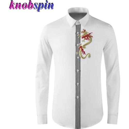 Huanglong Embroidery Chinese Style Slim 80% Cotton Men shirt long sleeve collar Casual chemise homme Brand Male Dress Shirts