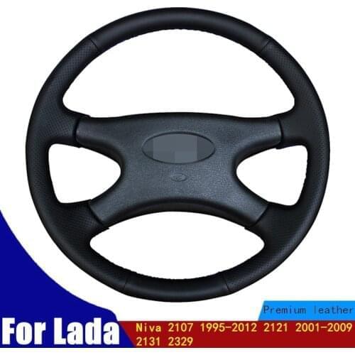 DIY Car Steering Wheel Cover Soft Black Genuine Leather For Lada Niva 2107 1995-2012 2001-2009 2002 2003 2004 2005 2006