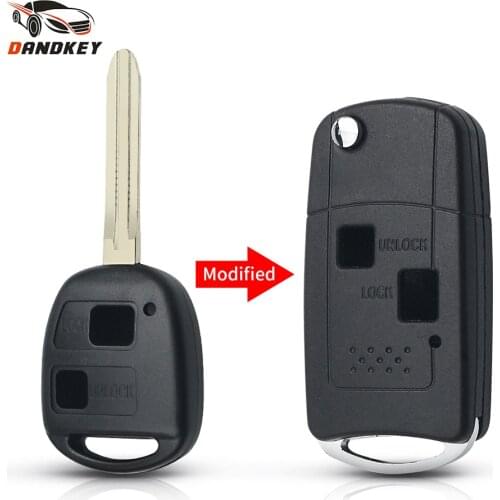 Dandkey Modified 2 Buttons Remote Flip Key Case Fob Shell For Toyota Yaris Avalon Camry RAV4 Corolla Echo Uncut Blade Car Cover